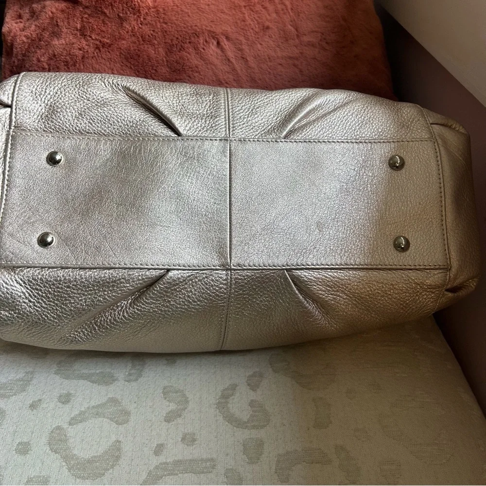 B.Makowsky Champagne Metallic Satchel Leather Crossbody Bag